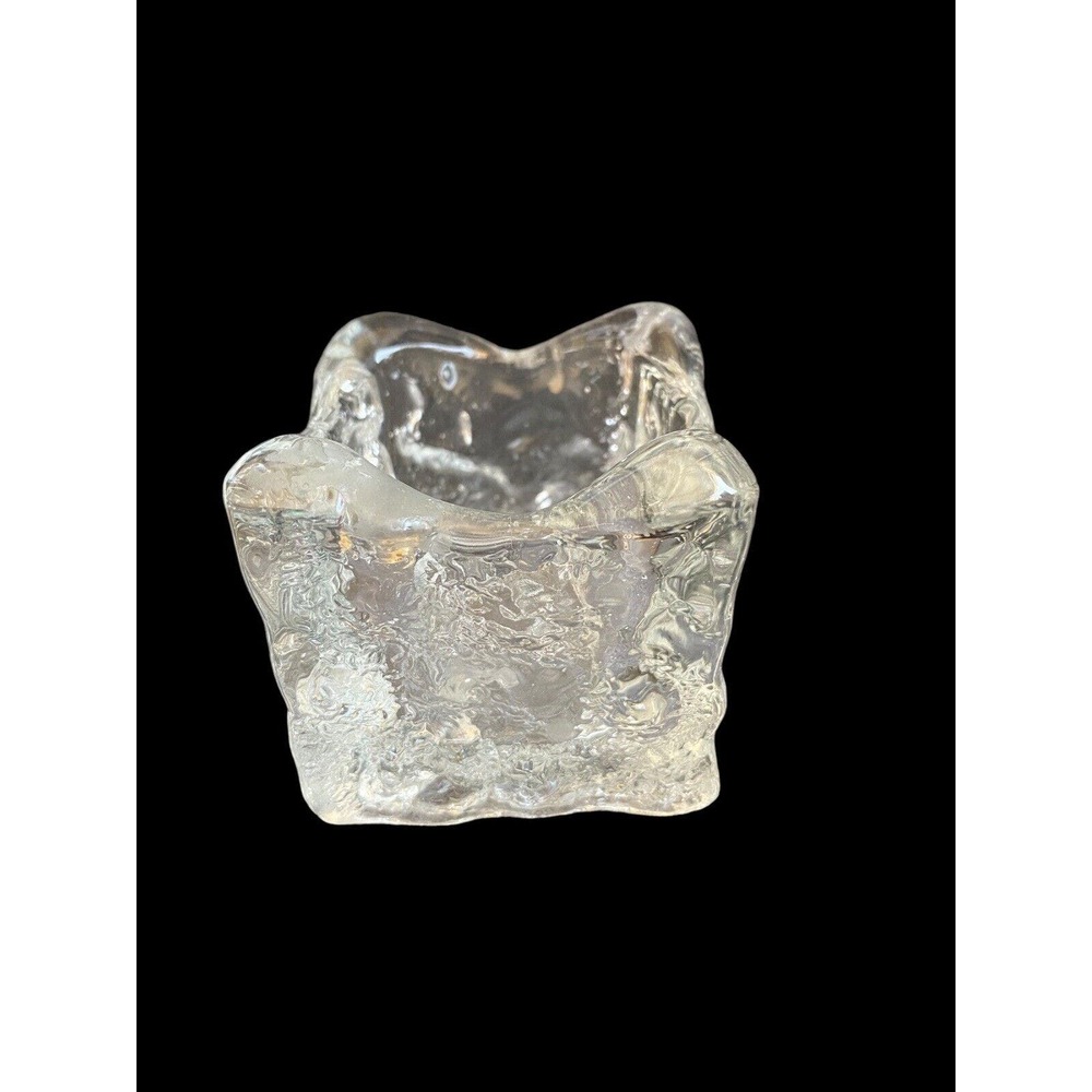 Chunky Glass Candle Holder Or Pin Tray 2” Square Vintage